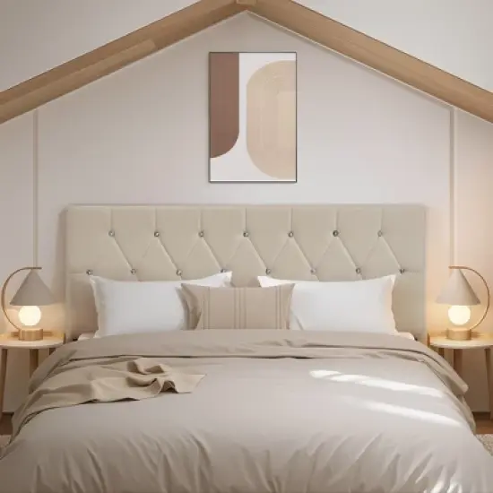 VECELO Tufted Upholstered Queen/King Size Headboard, 6 Adjustable Height, Easy Assembly, Beige/Black image {1}