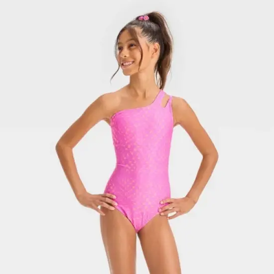 Girls' Curvy Checkered One Piece Swimsuit - art class&trade; Violet image {3}