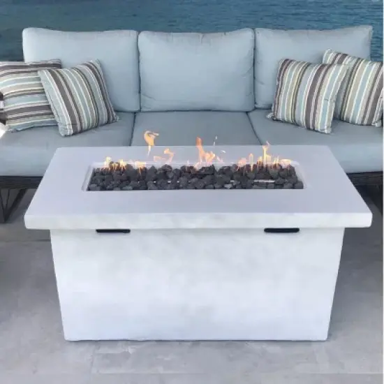 25" H x 42" W Fiber Reinforced Concrete Outdoor Fire Pit Table with Cover and Lava Rocks image {4}