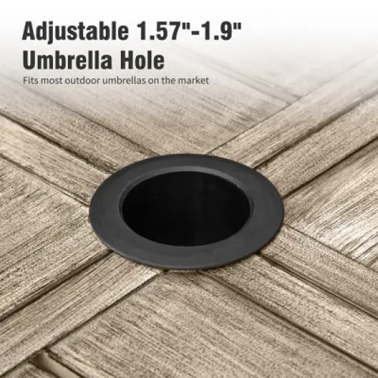 Captiva Designs 9pc Spacious Slat-top Square Metal Table with Umbrella Hole & Brown Textilene Fixed Chairs image {13}