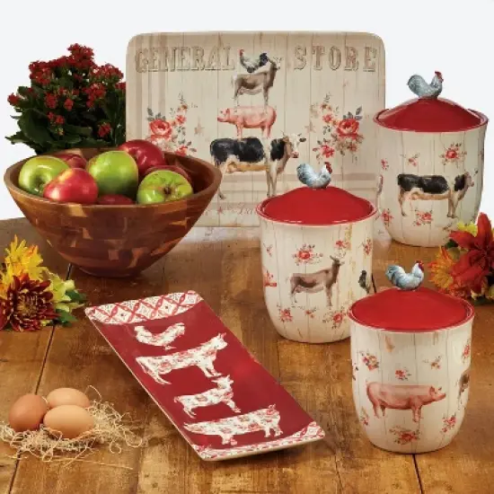3pc Earthenware Farmhouse Canister Set White - Certified International image {1}