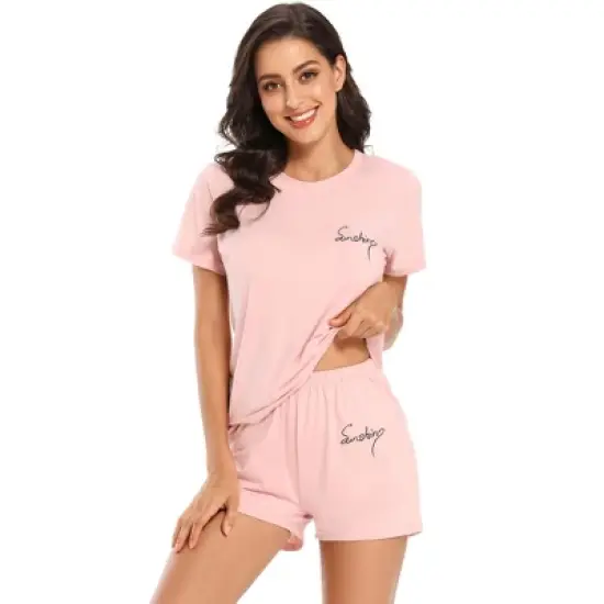 cheibear Womens Sleepwear Crew Neck Nightwear with Shorts Loungewear Pajama Set image {11}