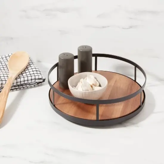 Wood Round Lazy Susan Spice Rack - Threshold&trade;: Revolving Kitchen Organizer, Freestanding Black Wood & Metal image {1}