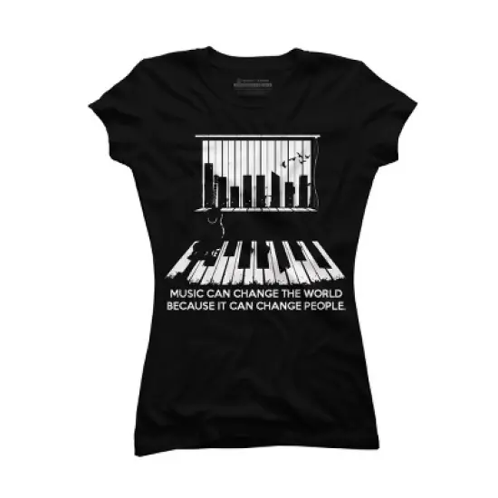 Junior's Design By Humans Music can change the world By jandastore T-Shirt image {2}