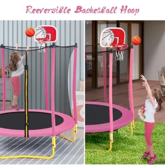 NAYSAYE Trampoline 5.5FT with Basketball Hoop and Safety Net for Indoor and Outdoor Fun for Kids Play Area, Pink, 65.00"*65.00"*76.50" image {2}