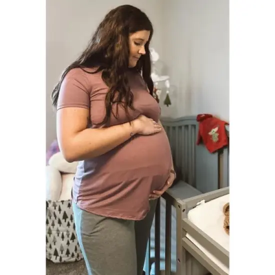 PinkBlush Mauve Layered Wrap Front Maternity Nursing Top image {6}