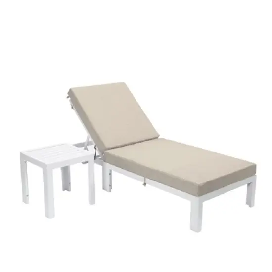 LeisureMod Chelsea Modern Outdoor Chaise Lounge Chair in White Frame with Side Table &ndash; Patio, Poolside, Balcony, and Garden Seating for Outdoor Spaces image {13}