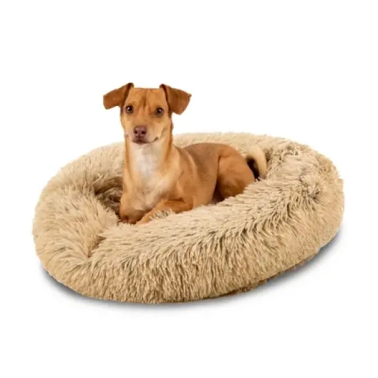 Best Choice Products Dog Bed Self-Warming Plush Shag Fur Donut Calming Pet Bed Cuddler - Brown image {7}