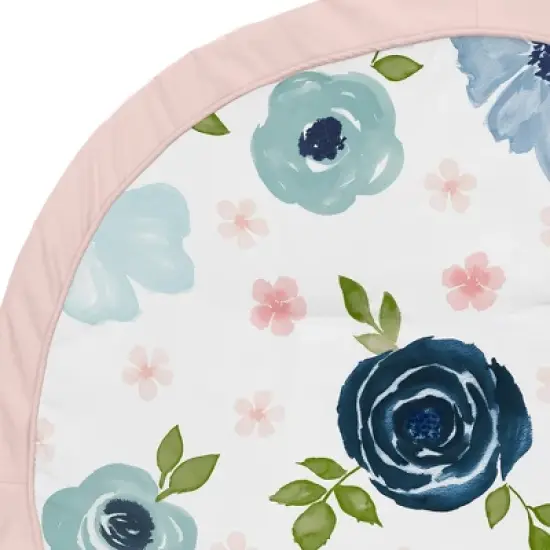 Sweet Jojo Designs Girl Baby Tummy Time Playmat Watercolor Floral Blue Pink and White image {2}