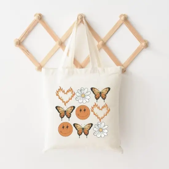 City Creek Prints Butterfly Smiley Face Canvas Tote Bag - 15x16 - Natural image {1}