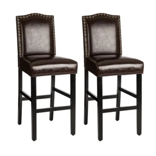 Set of 2 Upholstered PU Barstools with Studded Decor - Glitzhome image {11}