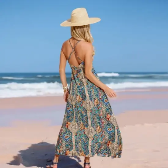 Women's Vibrant Bohemian Paisley Maxi Dress with Side Slit - Cupshe image {3}