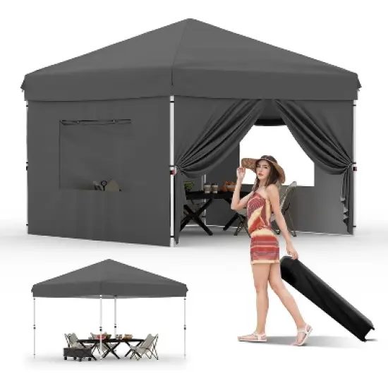 10'x10' Instant Pop Up Canopy with 4 Sidewalls, Heavy Duty Commercial Tent Includes Stakes/Ropes/Sandbags, Perfect for Outdoor Markets, Events image {12}