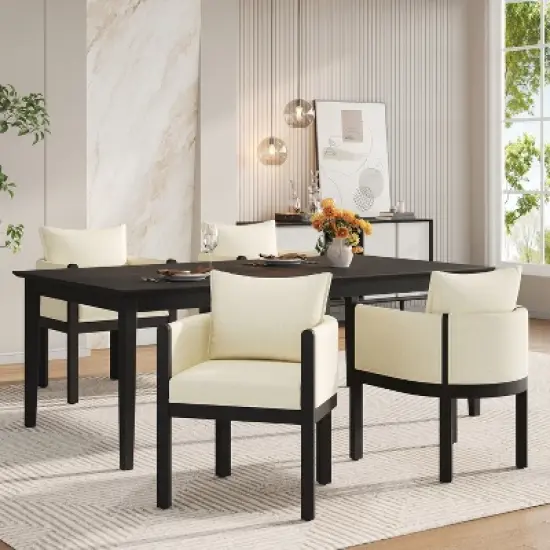 Christopher Knight Home Keera Modern Rubberwood Linen Upholstered Armchairs (Set of 4) image {10}