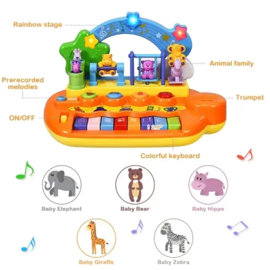 Costway Kids Rainbow Piano Keyboard 8 Keys Music Toy Gift w/ Animal Playground LED Light image {6}