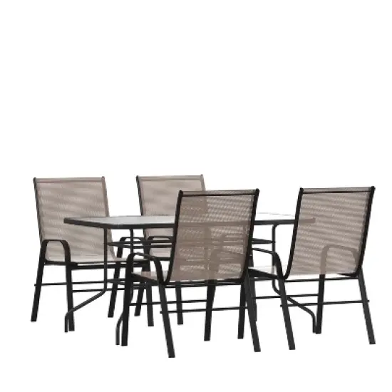 Flash Furniture Brazos 5 Piece Outdoor Patio Dining Set - Tempered Glass Patio Table, 4 Flex Comfort Stack Chairs image {12}