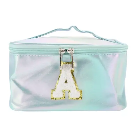 Unique Bargains Women's Square Letter A Makeup Bag Blue 1 Pc image {3}