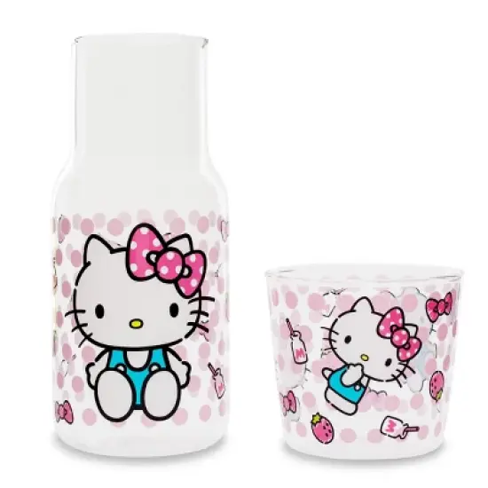 Silver Buffalo Sanrio Hello Kitty Pink Dots 18-Ounce Glass Pitcher and 8-Ounce Cup image {9}