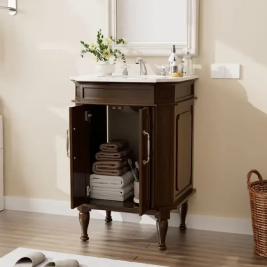 Hyleory Bathroom Storage Vanity,Bathroom Cabinets Freestanding with Door for Bathroom Floor Cabinet,Restroom Cabinet, Storage Cabinet image {3}