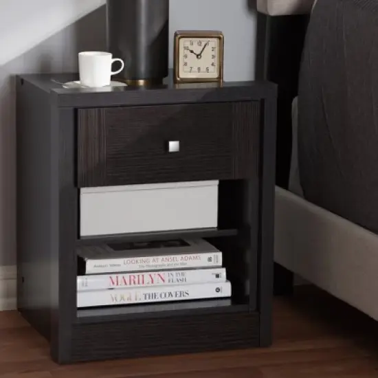 Danette Modern and Contemporary Finished 1 Drawer Nightstand Dark Brown - Baxton Studio image {6}