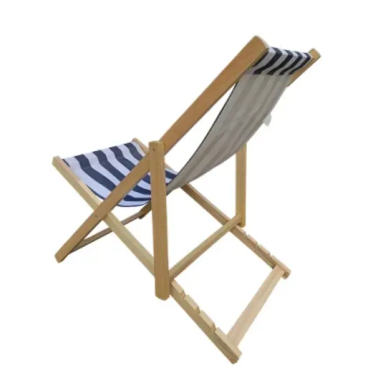 TIRAMISUBEST Dark Blue Striped Folding Chaise Lounge Chair with Poplar Wood Frame - Outdoor Sling Chair for Patio, Pool & Beach image {6}