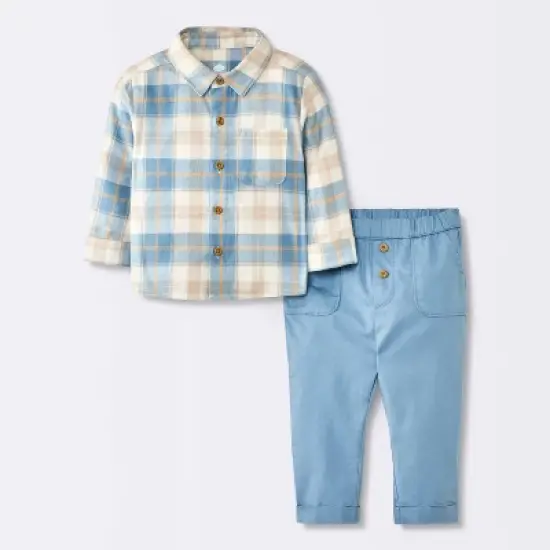 Baby Boys' Flannel Button-Down Top & Pants Set - Cloud Island&trade; Blue image {4}