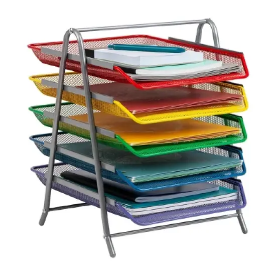 Mind Reader 5-Tier Paper Tray Desktop Organizer Metal Mesh Rainbow image {9}