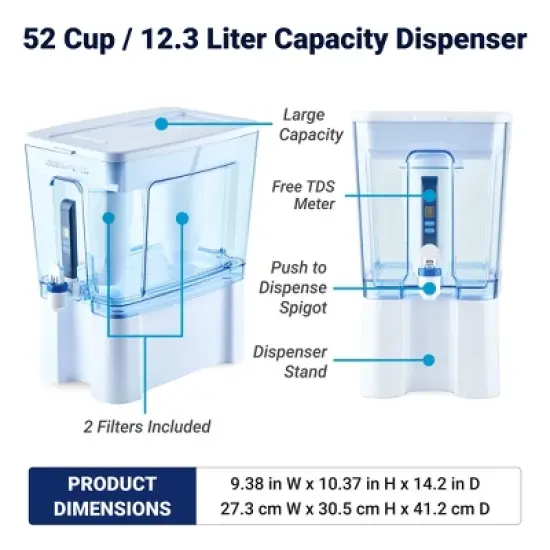 ZeroWater 52-cup Ready Read Dispenser: BPA-Free Water Filtration System, Filters Odors, Sediment, Mercury, Lead, Chlorine image {3}