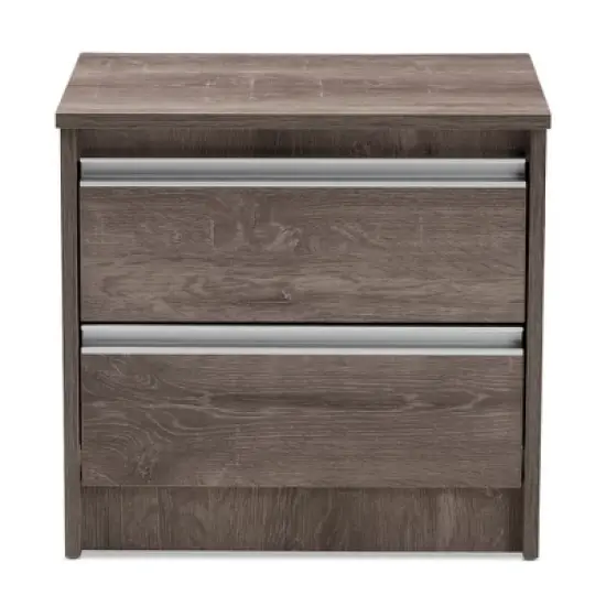 Gallia Modern and Contemporary Oak Finished 2 Drawer Nightstand Brown - Baxton Studio image {2}