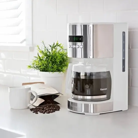 Kenmore 12 Cup Aroma Control Programmable Coffee Maker - White/Stainless: Drip Coffee Pot, Automatic Shut-Off, Dishwasher-Safe image {1}