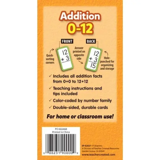 Edupress Addition Flash Cards, All Facts 0-12 image {2}