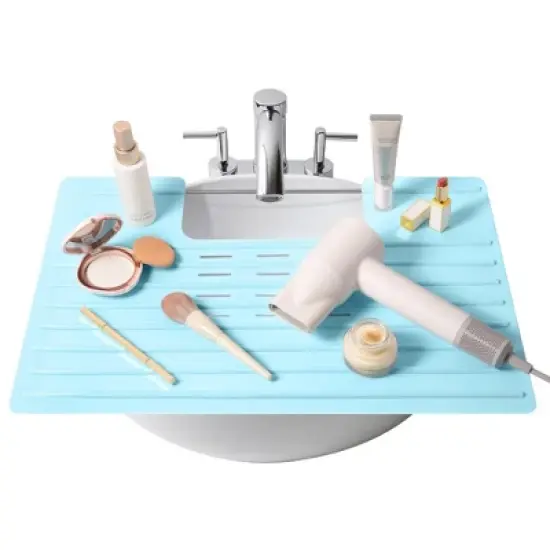 Maplefield Bathroom Foldable Sink Cover - Heat Resistant Silicone Mat & Makeup Mat - Bathroom Space Saver Sink Cover (Light Blue) image {7}