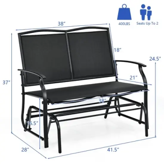 Costway Patio Glider Rocking Bench Double 2 Person Chair Loveseat Garden Grey\Black image {2}