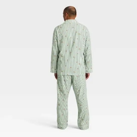 Men's Gingerbread Striped Flannel Long Sleeve Shirt and Pants Holiday Matching Family Pajama Set - Wondershop&trade; Cream image {1}