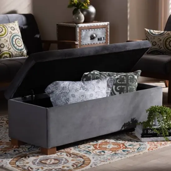 Roanoke Velvet Upholstered Grid Tufted Storage Ottoman Bench - Baxton Studio image {8}