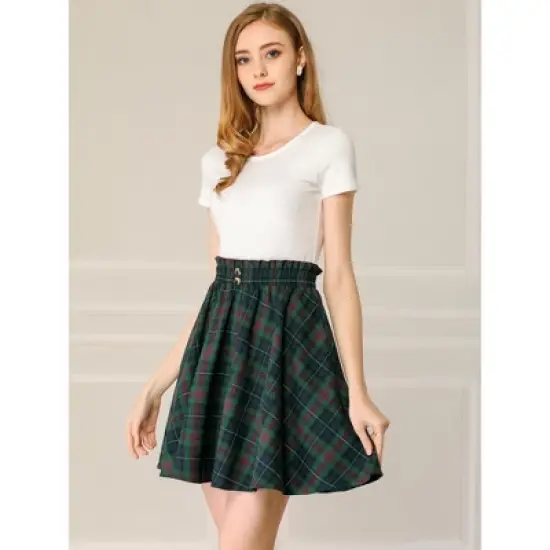 Allegra K Women's Plaid Pleated Mini Tartan Overall Skater Suspender Skirt image {2}