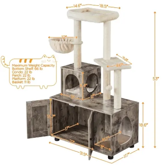 Yaheetech Wooden Litter Box Enclosure with Cat Tree Tower image {2}