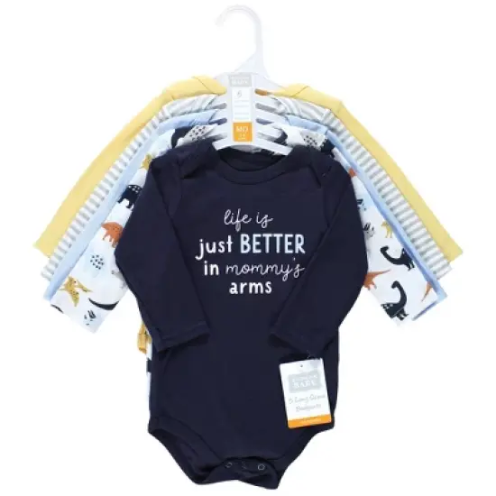 Hudson Baby Infant Boy Cotton Long-Sleeve Bodysuits, Hugasaurus image {1}
