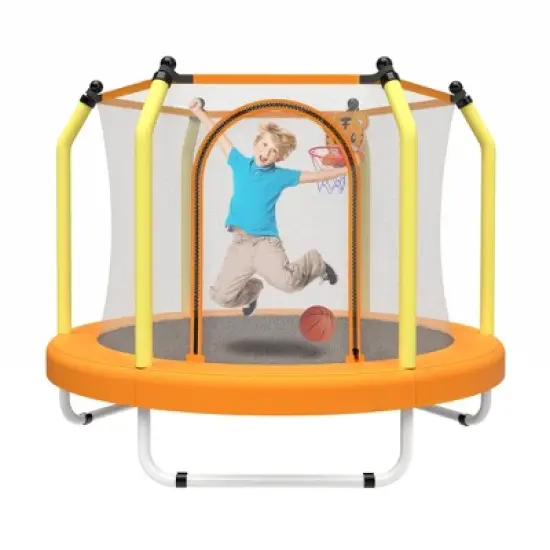 DSVIMOY Trampoline, 55" Kids Trampoline with Basketball Hoop, Indoor Outdoor Recreational Trampoline, Yellow, 55"*55"*44" image {2}