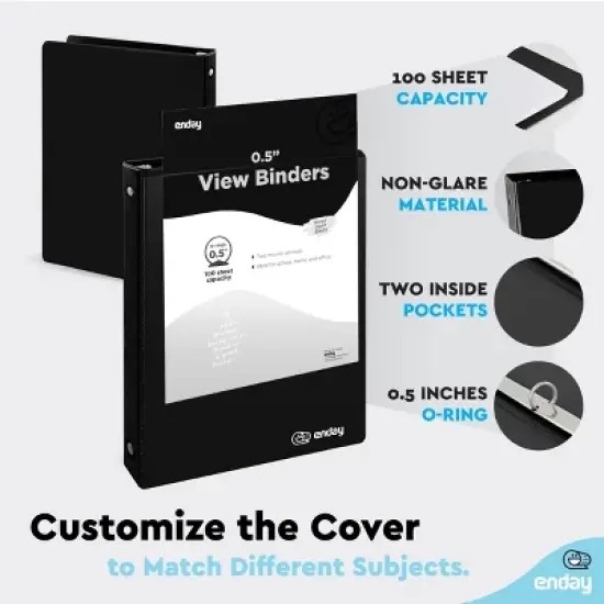 3 Ring Binder Clear View Cover with 2 Inside Pockets, Colored School Supplies Office and Home Binders &ndash; by Enday image {5}