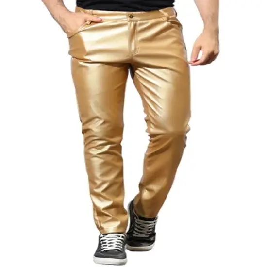 Lars Amadeus Men's Metallic Slim Fit Night Club Disco Shiny Faux Leather Pants image {8}