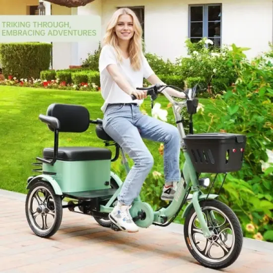 Topteng Electric Trike for Adult, Folding Three-Wheel E-Bike with Rear Seat and Thickened Tire image {2}