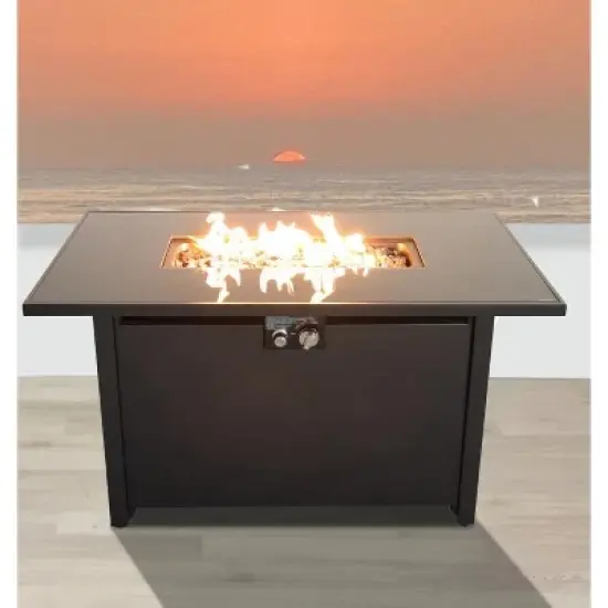 25" H x 42" W Steel Outdoor Fire Pit Table with Protective Lid and Lava Rocks image {6}
