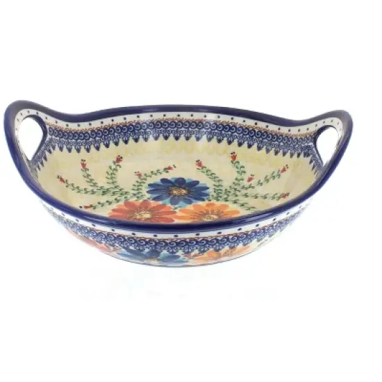Blue Rose Polish Pottery 79 Vena Deep Bowl with Handles image {1}