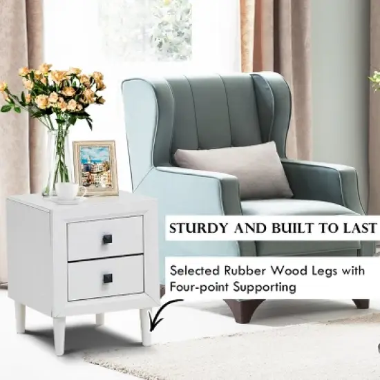 Costway Nightstand End Bedside Coffee Table Wooden Leg Storage Drawers  White image {7}