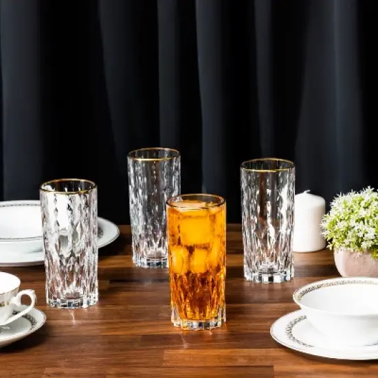 Lorren Home Trends Marilyn Gold High Ball Tumblers, Set of 4 image {3}