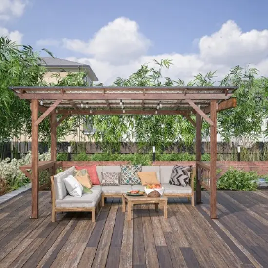 1pc Outdoor Pergola with Fir Wood Frame and Metal Roof Includes Bar Counters No Furniture Included - Coolbibila image {7}