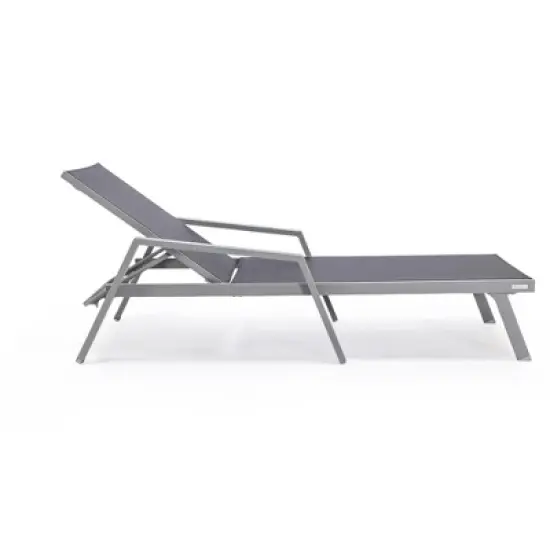 LeisureMod Marlin Modern Grey Aluminum Outdoor Patio Chaise Lounge Chair With Arms and Square Fire Pit Side Table image {14}