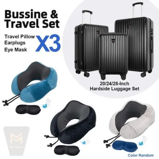 3-Piece Lightweight Hardshell Luggage Set with Double Spinner Wheels, Large Capacity, Includes 3-Piece U-Shaped Travel Pillow Set image {2}