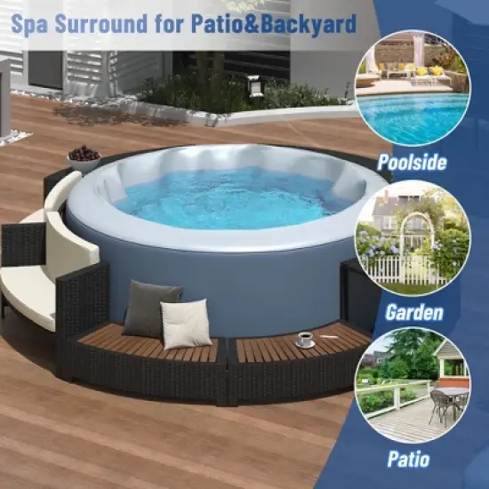 Outdoor Patio Rattan Spa Surround Frame Sofa Set with Storage Spaces, Bench and Cushions image {5}